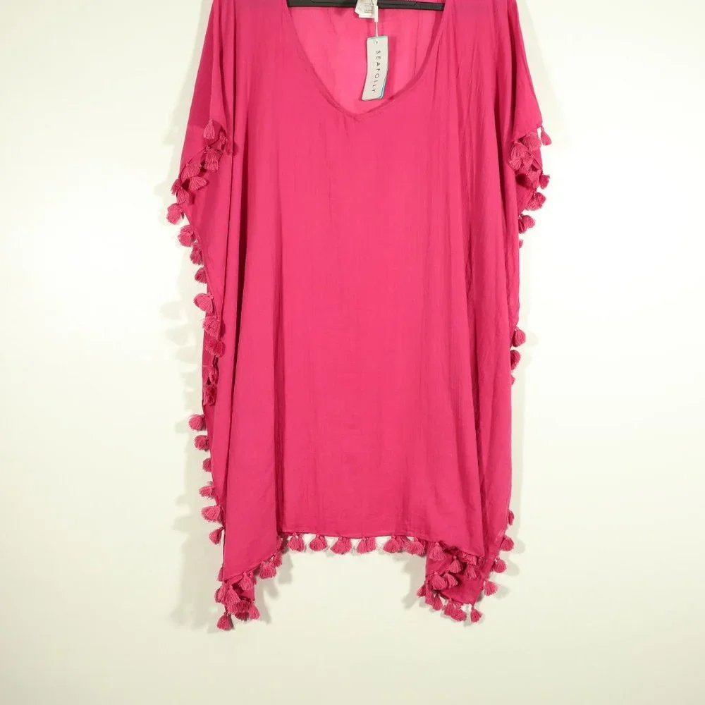 NWT Seafolly X Revolve Amnesia Kaftan in Magenta Haze One Size - Picture 3 of 9